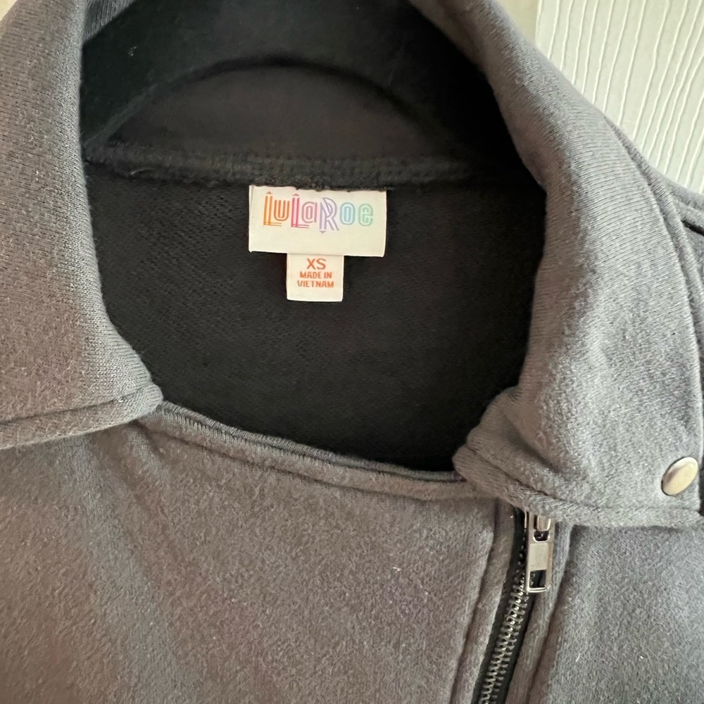 LuLaRoe Green and Gray Bomber Jacket with Asymmetrical Design - Picture 2 of 5